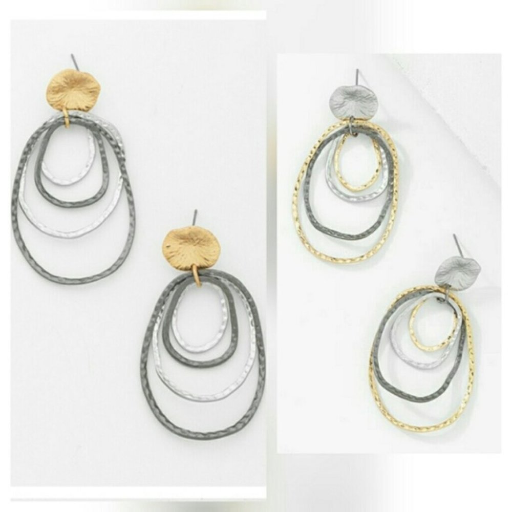 Two Toned Hammered Earrings--USA Made